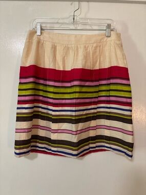 Striped A-Line Women's Skirt in Cream and Multicolor size 8